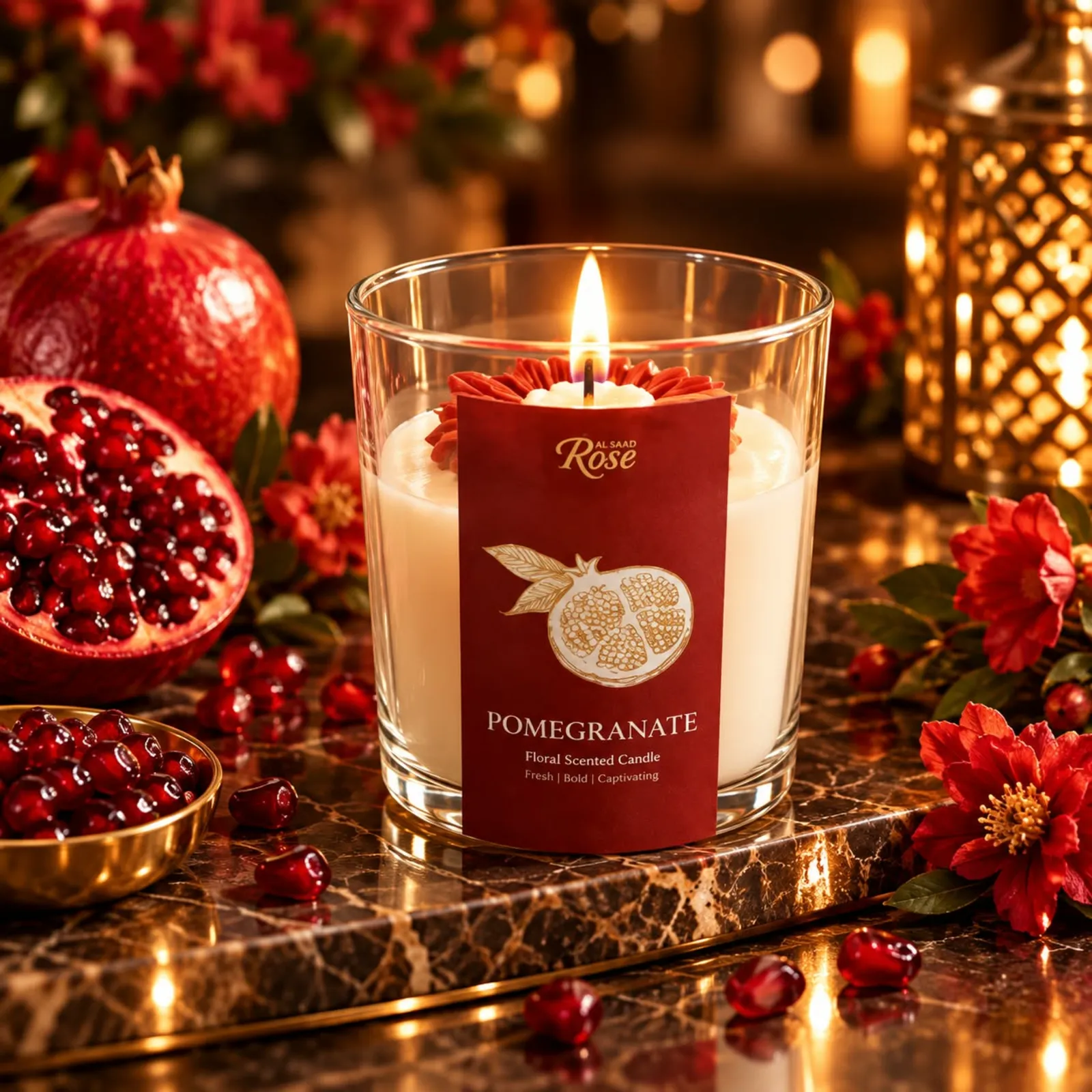 Al Saad Rose Pomegranate Scented Candle – 216g - Image 2