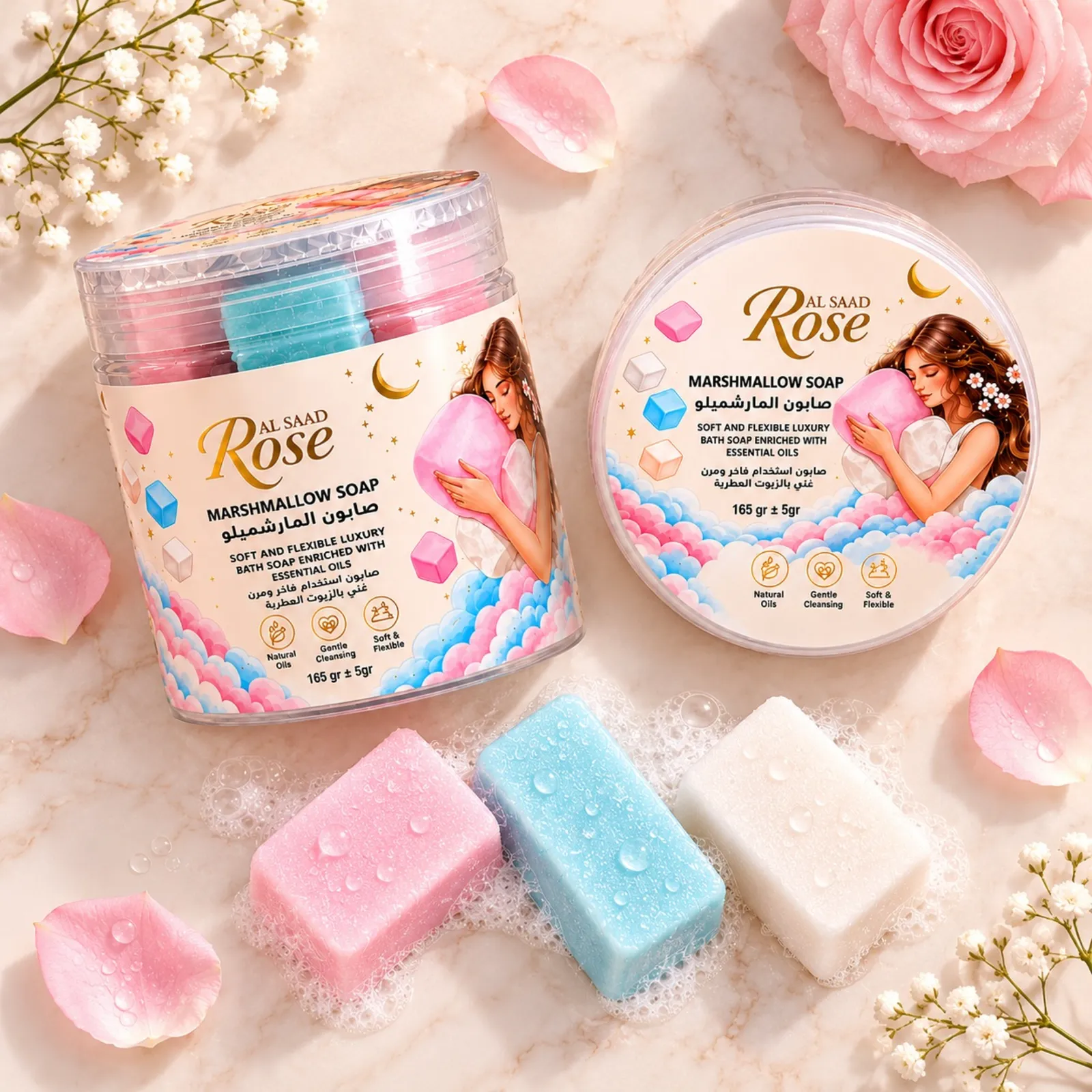 Al Saad Rose Marshmallow Soap – 165g - Image 2