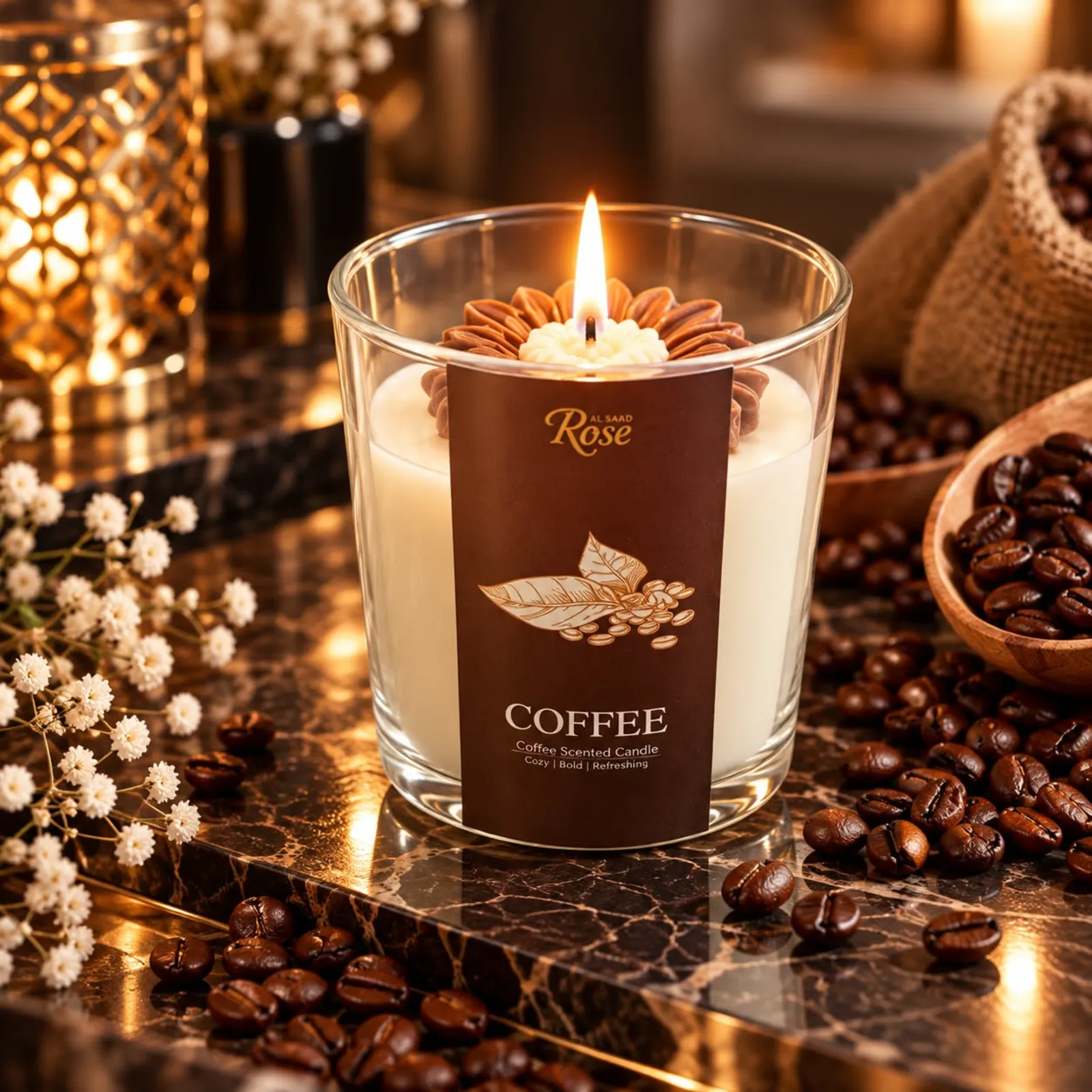 Al Saad Rose Coffee Scented Candle – 216g - Image 2